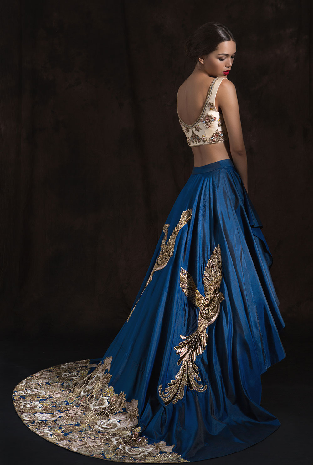 Bespoke blue bridal lehenga with embroidery